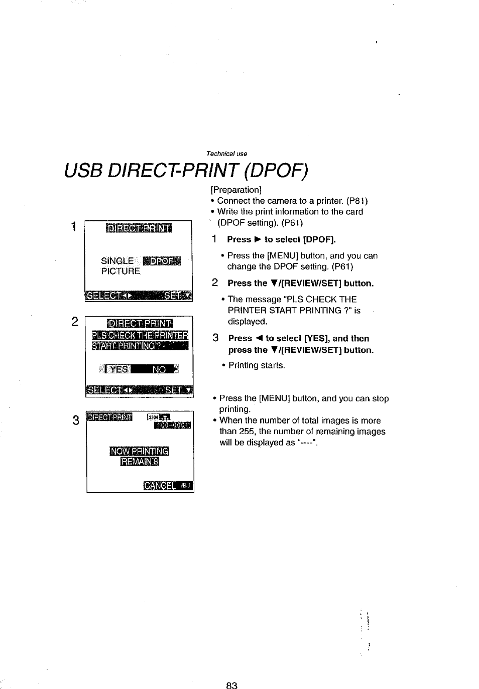 Usb direct-print (dpof) | Panasonic DMC-LC43A User Manual | Page 83 / 96