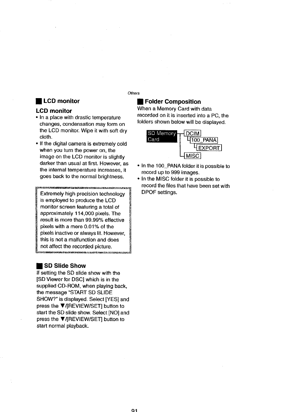 Lcd monitor, Sd slide show | Panasonic DMC-LC43A User Manual | Page 91 / 96