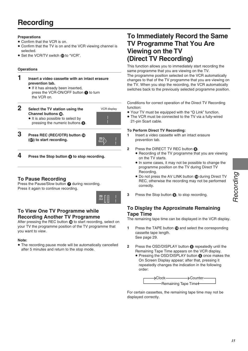 Recording | Panasonic NV-SJ260 User Manual | Page 15 / 38