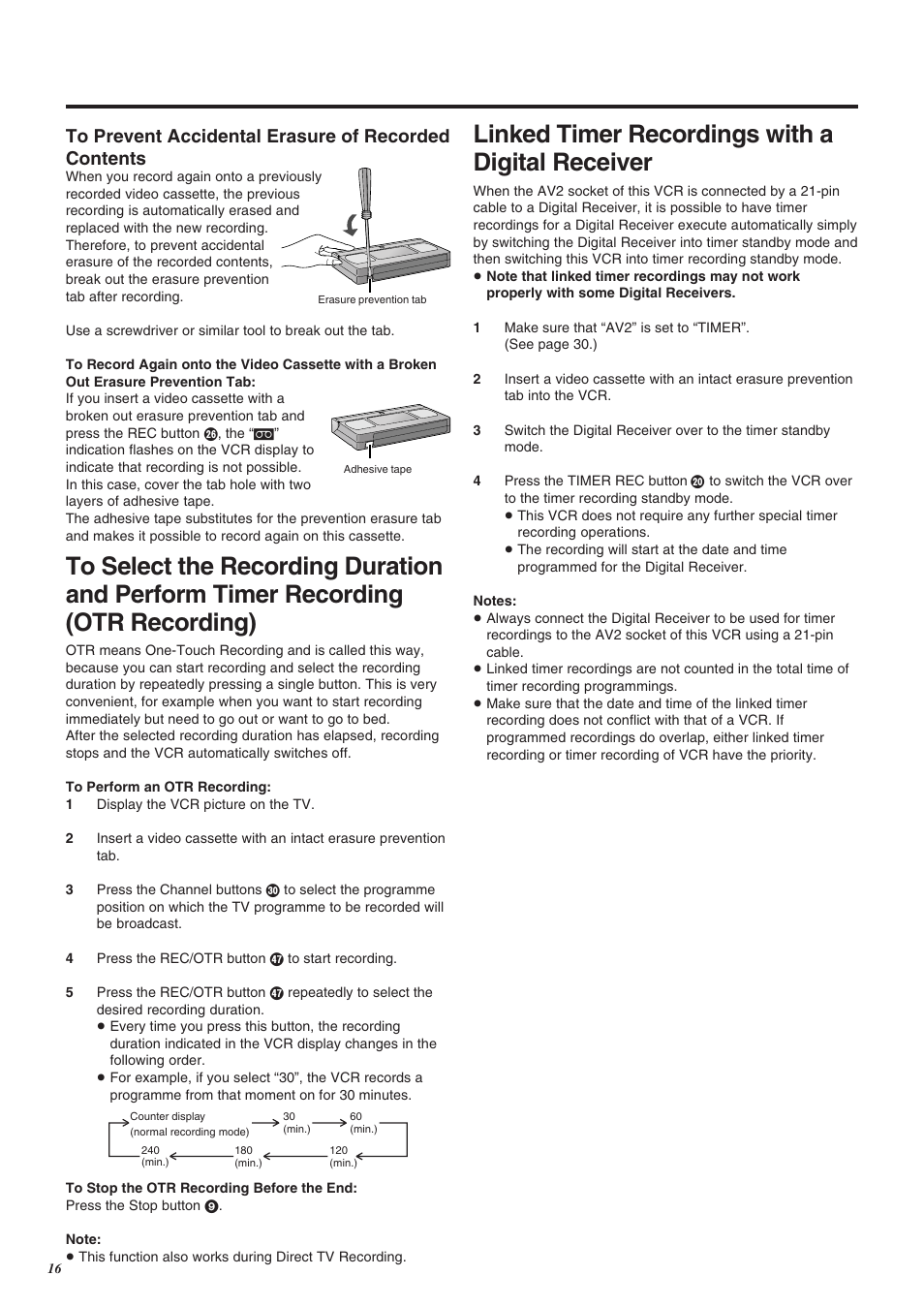 Linked timer recordings with a digital receiver | Panasonic NV-SJ260 User Manual | Page 16 / 38