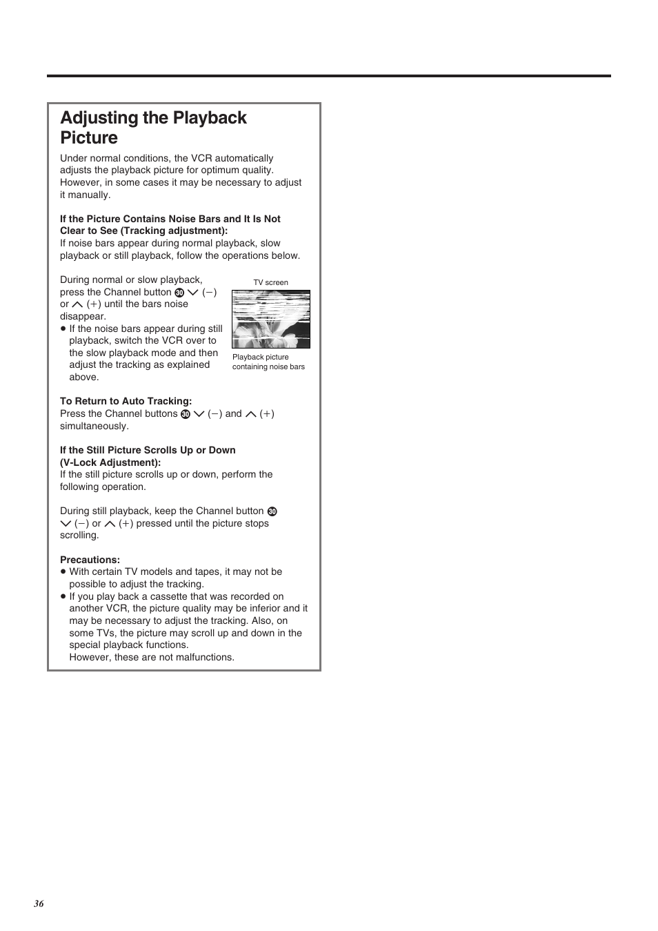 Adjusting the playback picture | Panasonic NV-SJ260 User Manual | Page 36 / 38