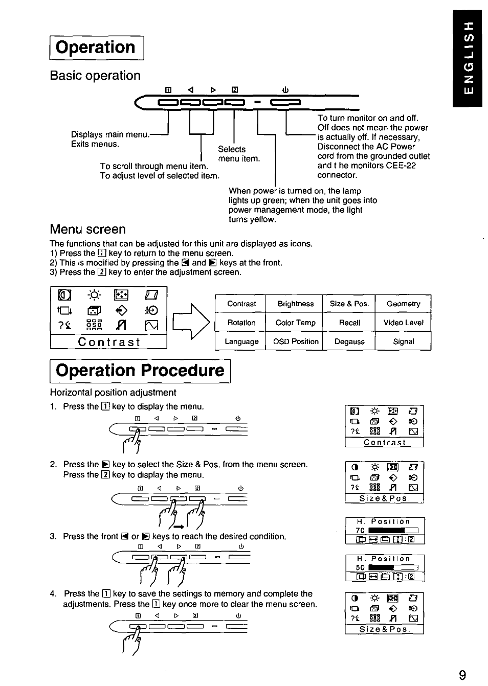 Operation, Operation procedure, G h gi [s-ia | Basic operation, Menu screen | Panasonic PANASYNC E70G TX-D7F21 User Manual | Page 11 / 46