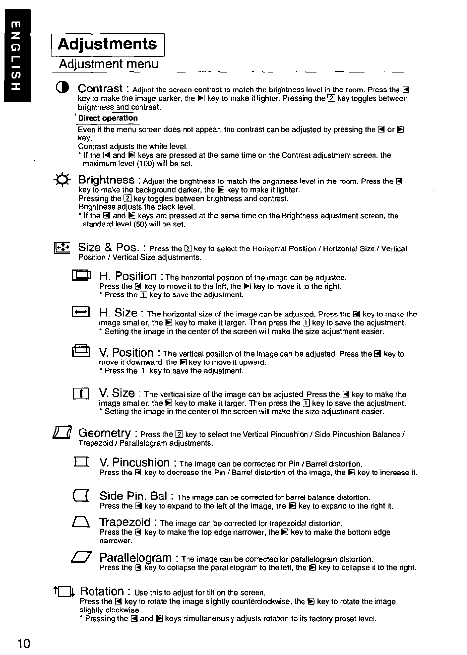 Adjustments | Panasonic PANASYNC E70G TX-D7F21 User Manual | Page 12 / 46