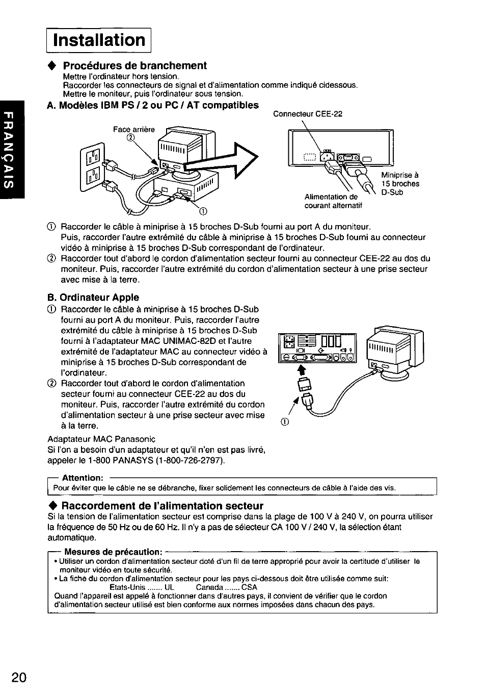 Installation | Panasonic PANASYNC E70G TX-D7F21 User Manual | Page 22 / 46