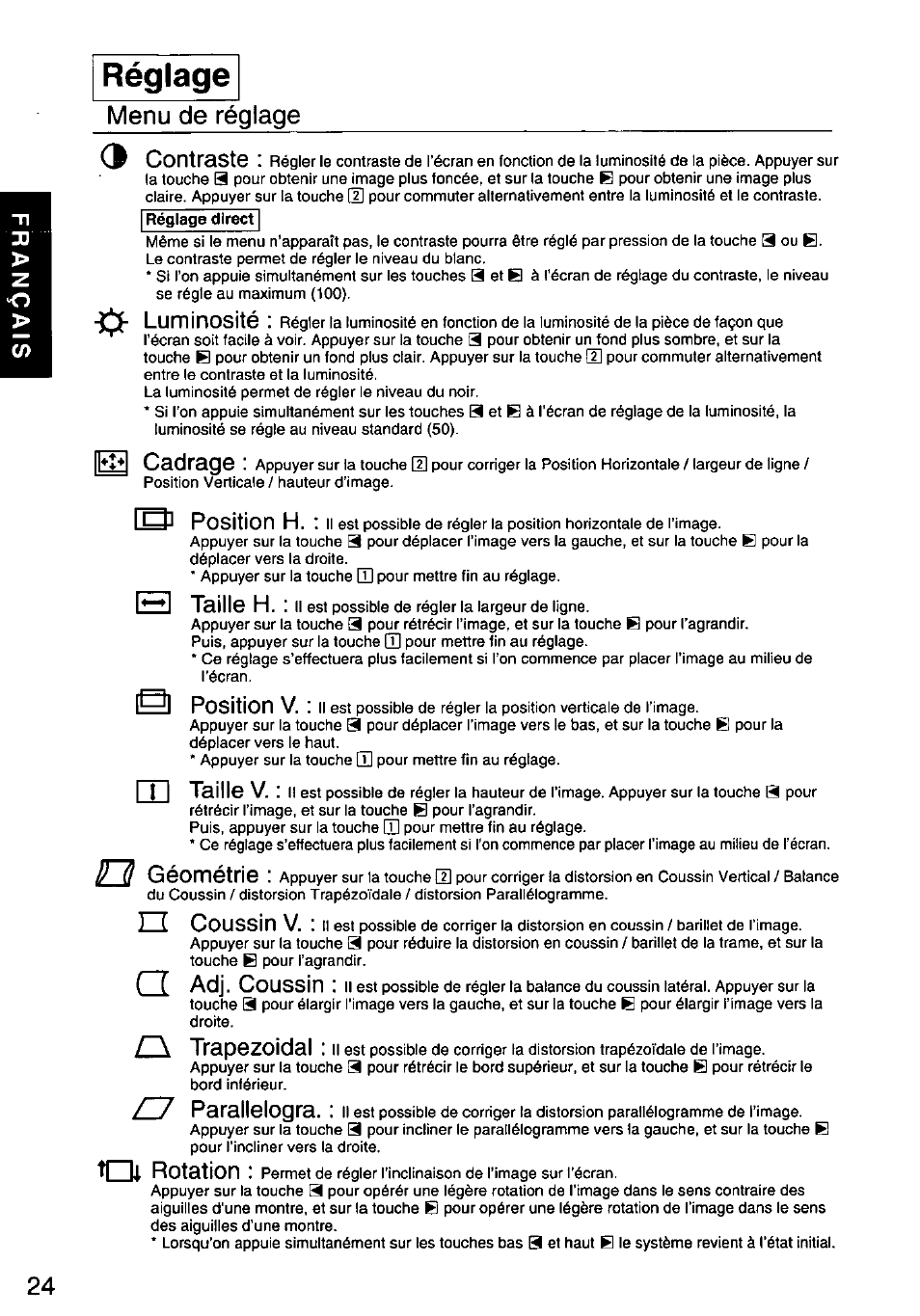 Réglage, A adj | Panasonic PANASYNC E70G TX-D7F21 User Manual | Page 26 / 46