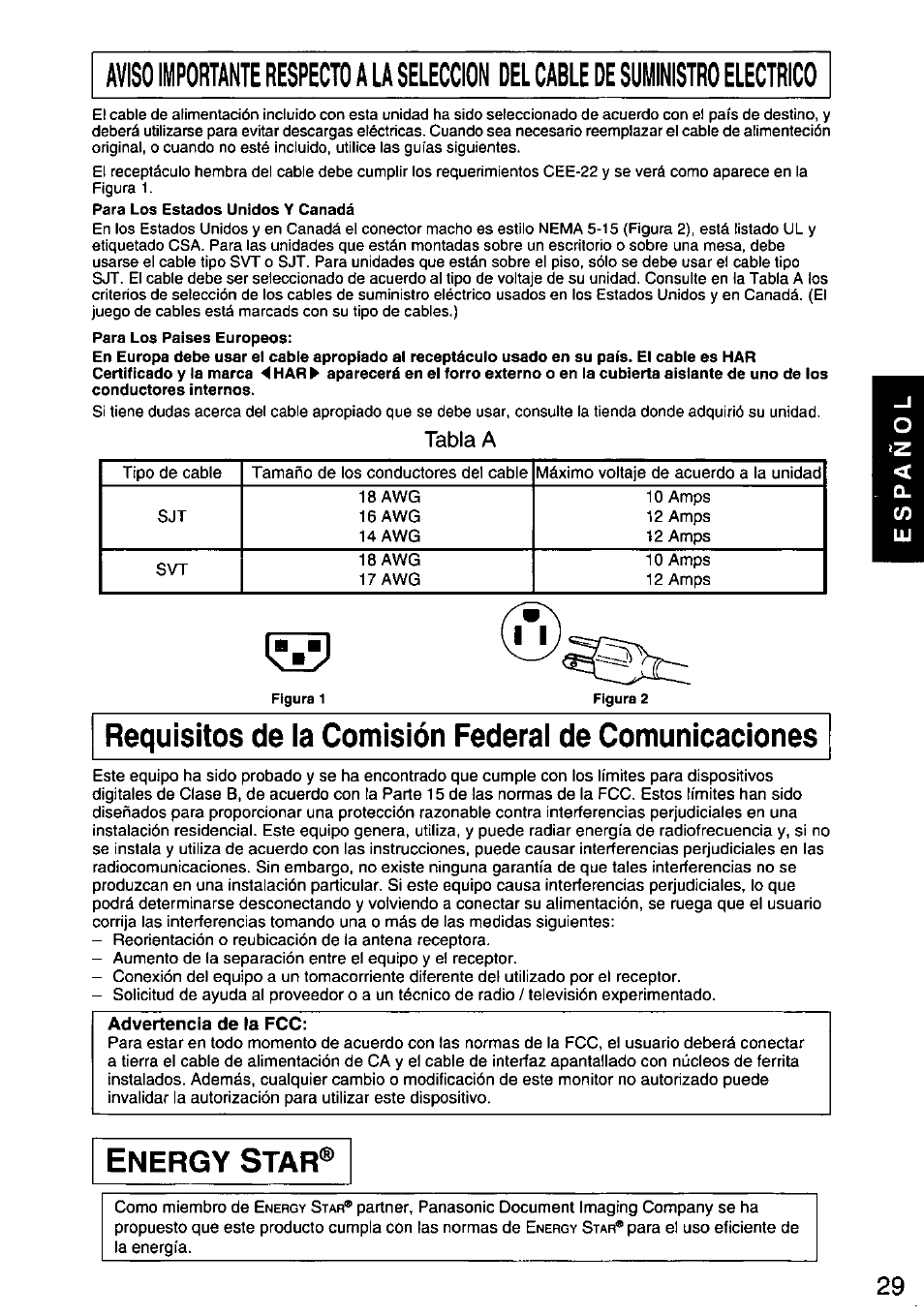 Energy star, Tabla a | Panasonic PANASYNC E70G TX-D7F21 User Manual | Page 31 / 46