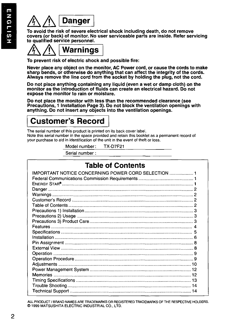 Panasonic PANASYNC E70G TX-D7F21 User Manual | Page 4 / 46