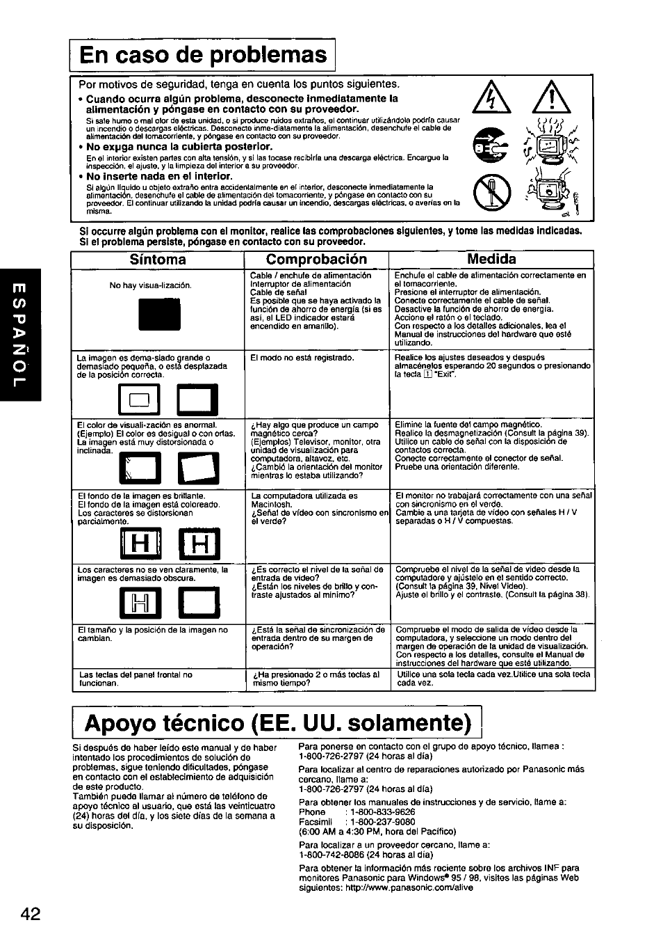 Apoyo técnico (ее. uu. solamente) | Panasonic PANASYNC E70G TX-D7F21 User Manual | Page 44 / 46