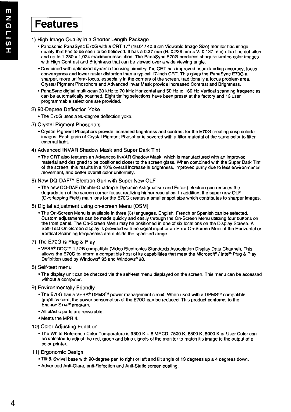 Features | Panasonic PANASYNC E70G TX-D7F21 User Manual | Page 6 / 46