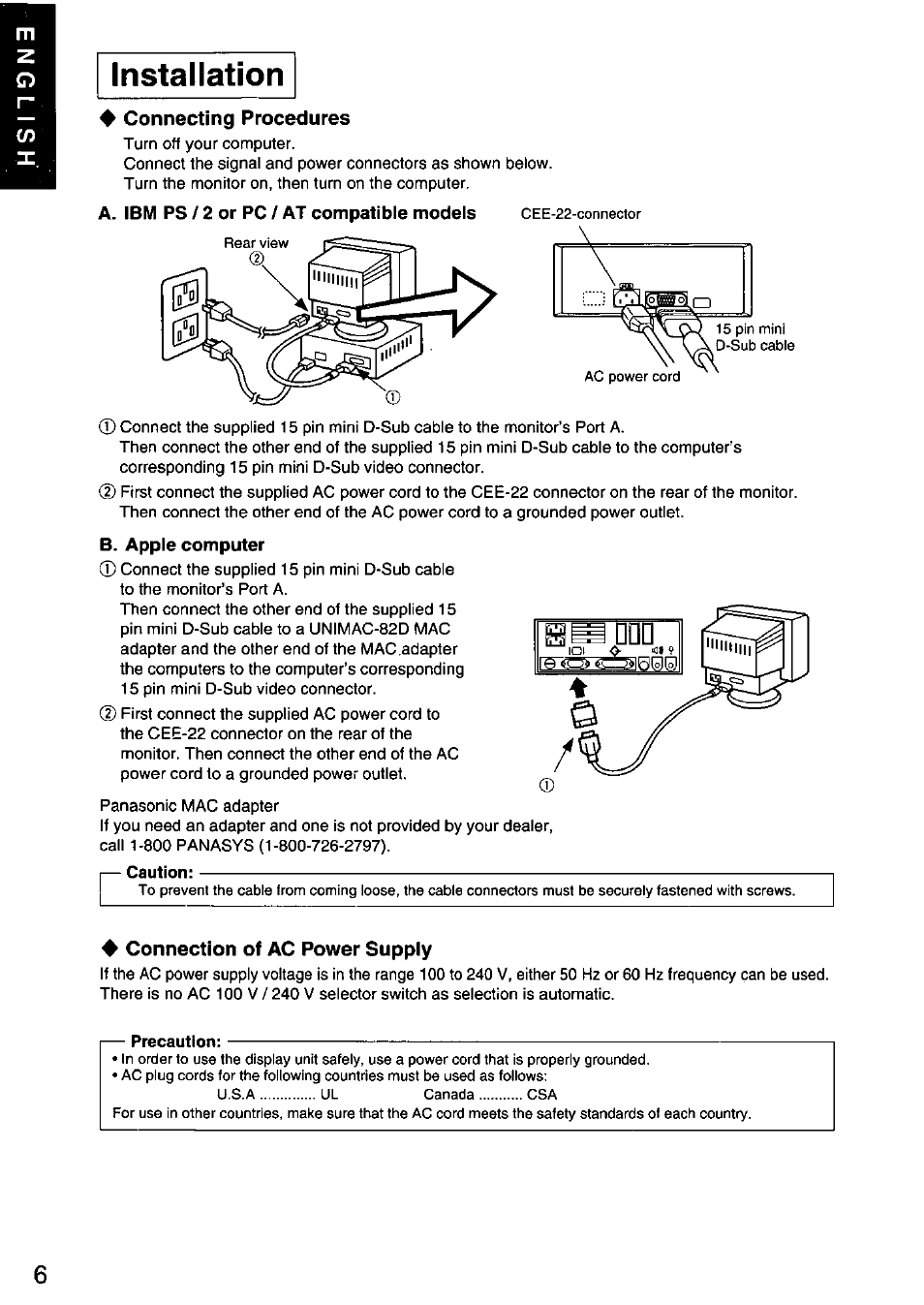 Installation | Panasonic PANASYNC E70G TX-D7F21 User Manual | Page 8 / 46