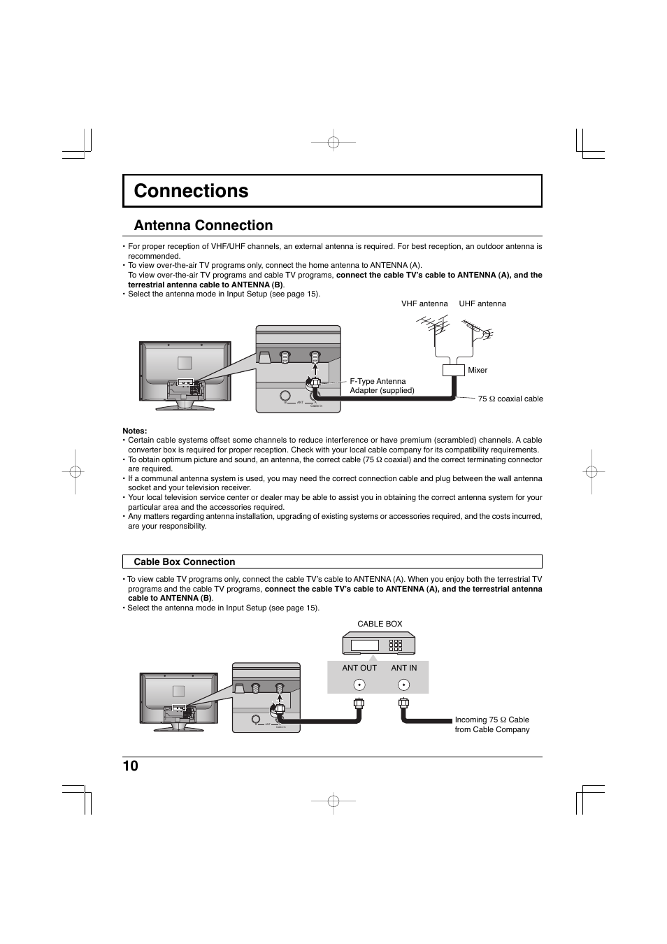 Connections, Antenna connection | Panasonic TC-32LX300 User Manual | Page 10 / 132