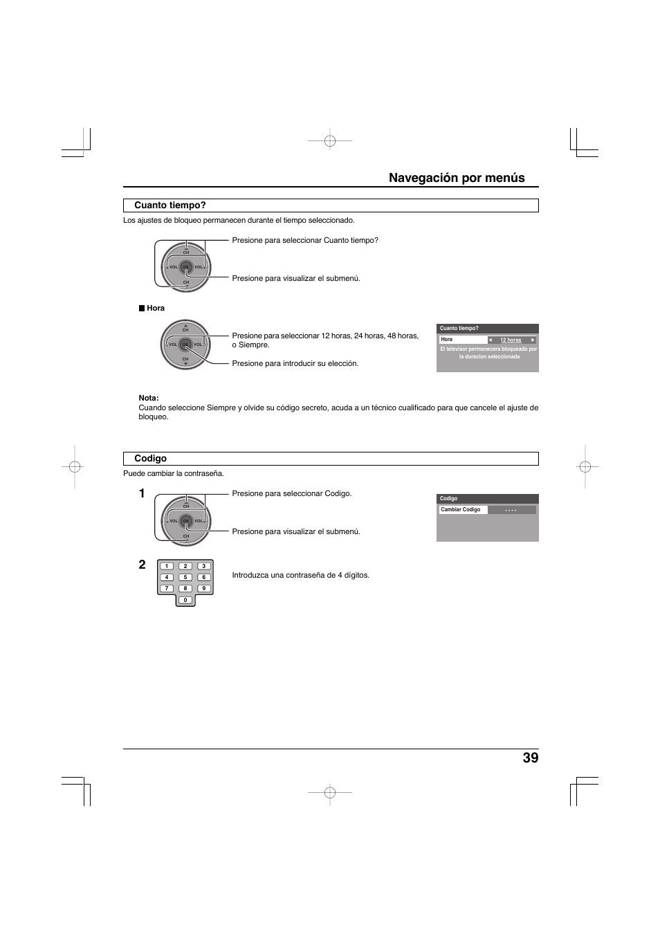 Navegación por menús, Codigo cuanto tiempo | Panasonic TC-32LX300 User Manual | Page 109 / 132