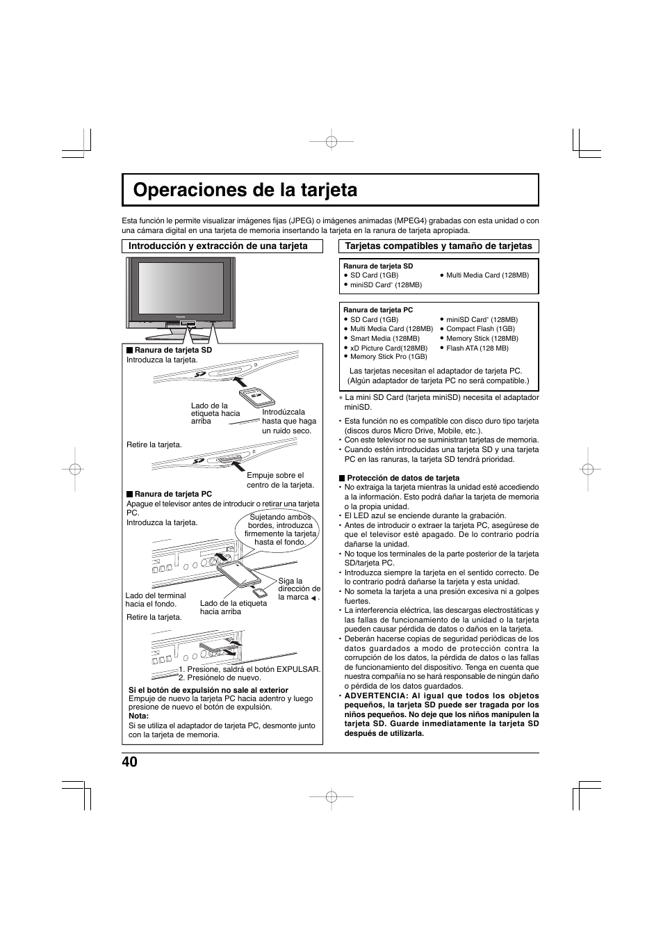 Operaciones de la tarjeta | Panasonic TC-32LX300 User Manual | Page 110 / 132