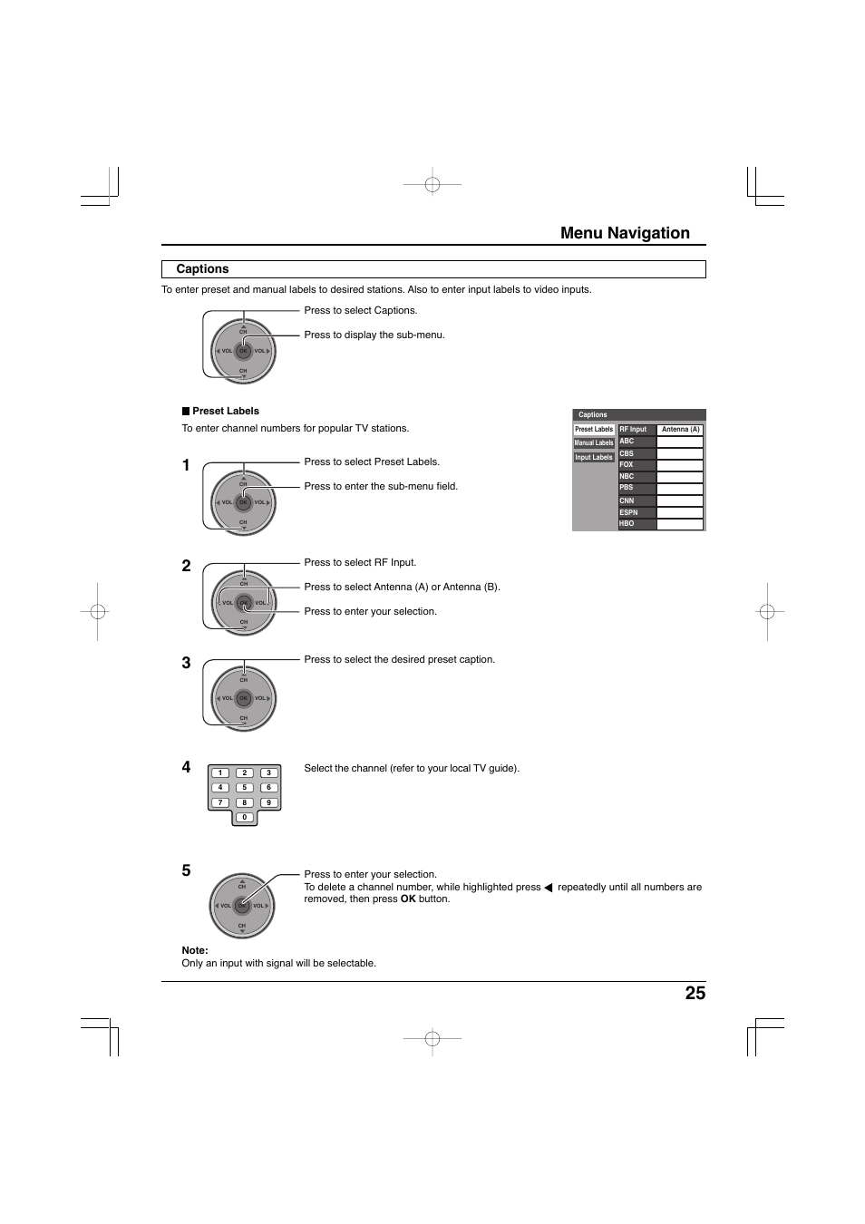 Menu navigation, Captions | Panasonic TC-32LX300 User Manual | Page 25 / 132