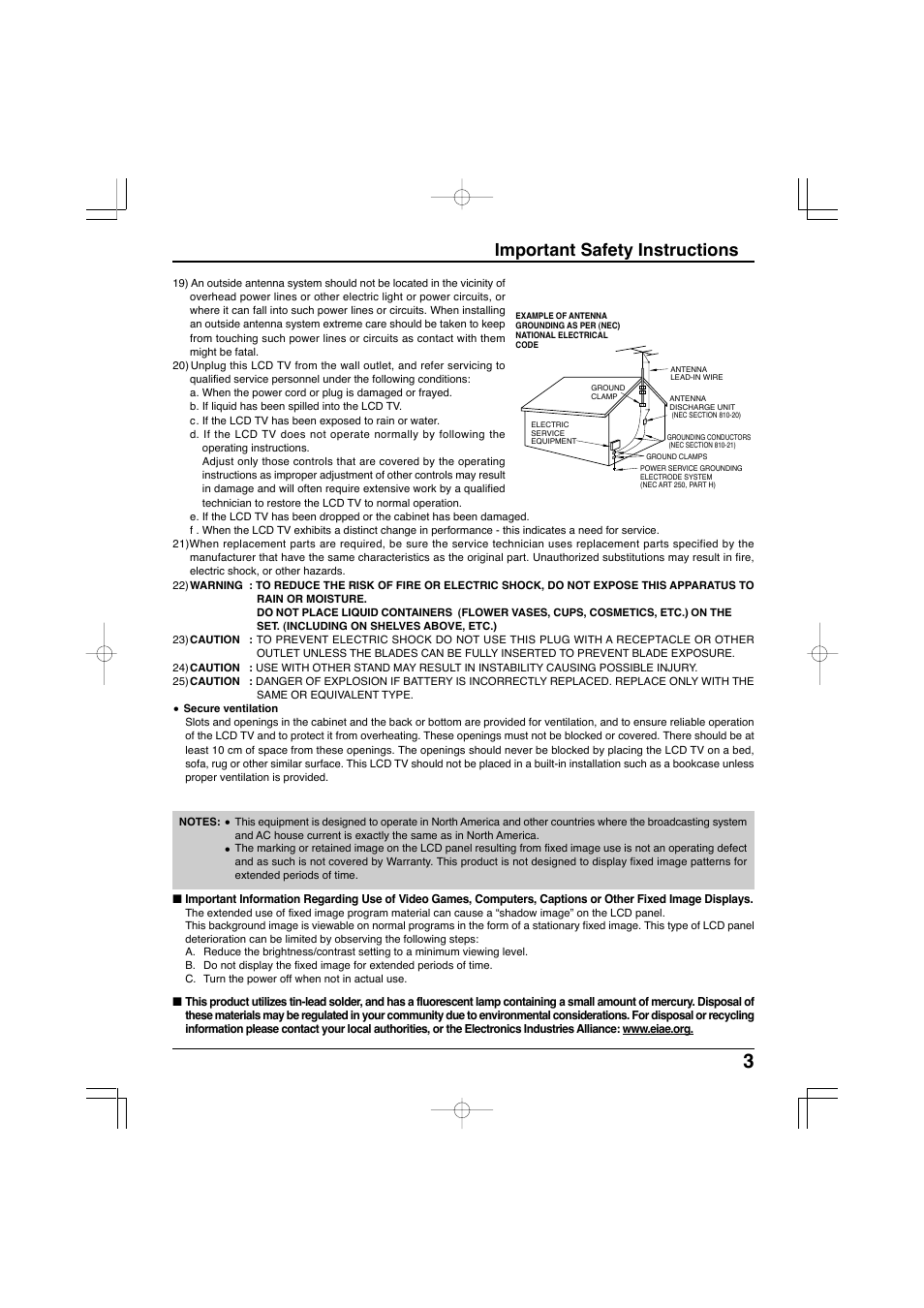 Important safety instructions | Panasonic TC-32LX300 User Manual | Page 3 / 132