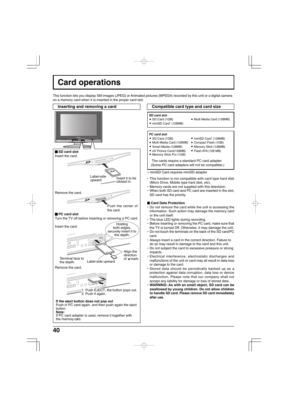 Card operations | Panasonic TC-32LX300 User Manual | Page 40 / 132