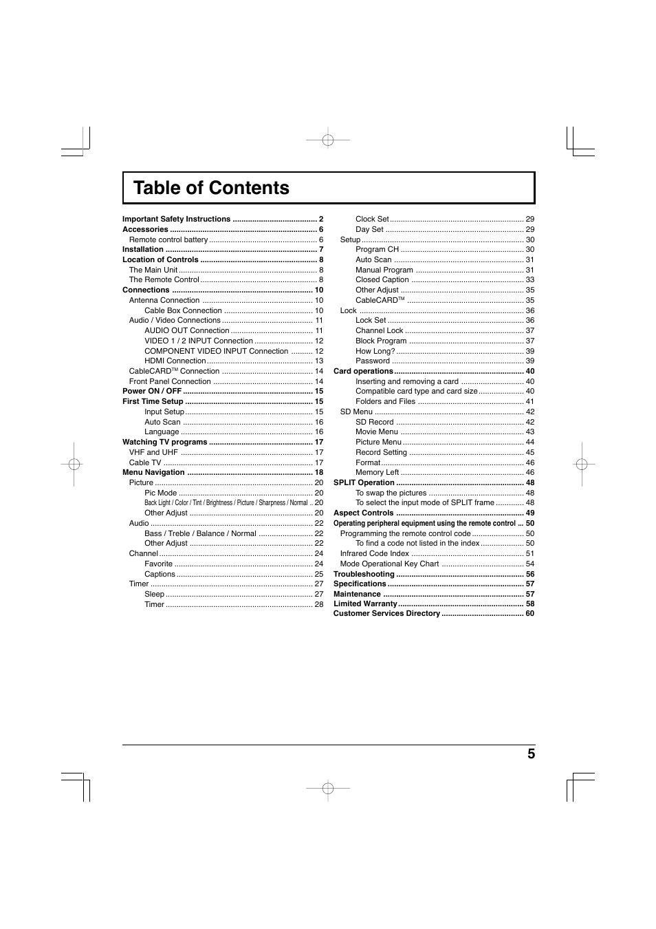 Panasonic TC-32LX300 User Manual | Page 5 / 132