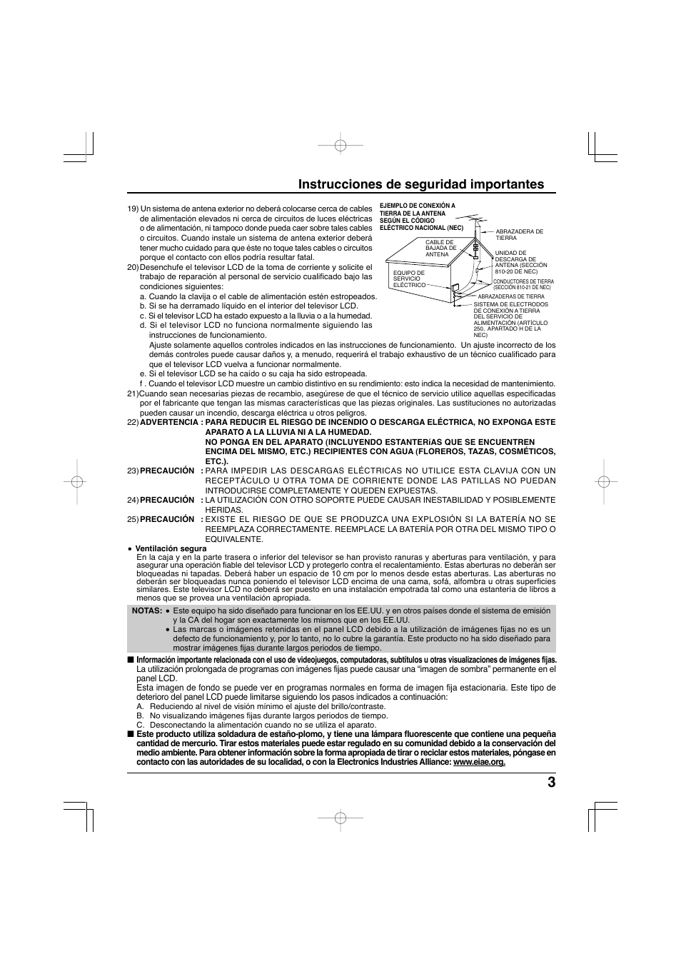 Instrucciones de seguridad importantes | Panasonic TC-32LX300 User Manual | Page 73 / 132