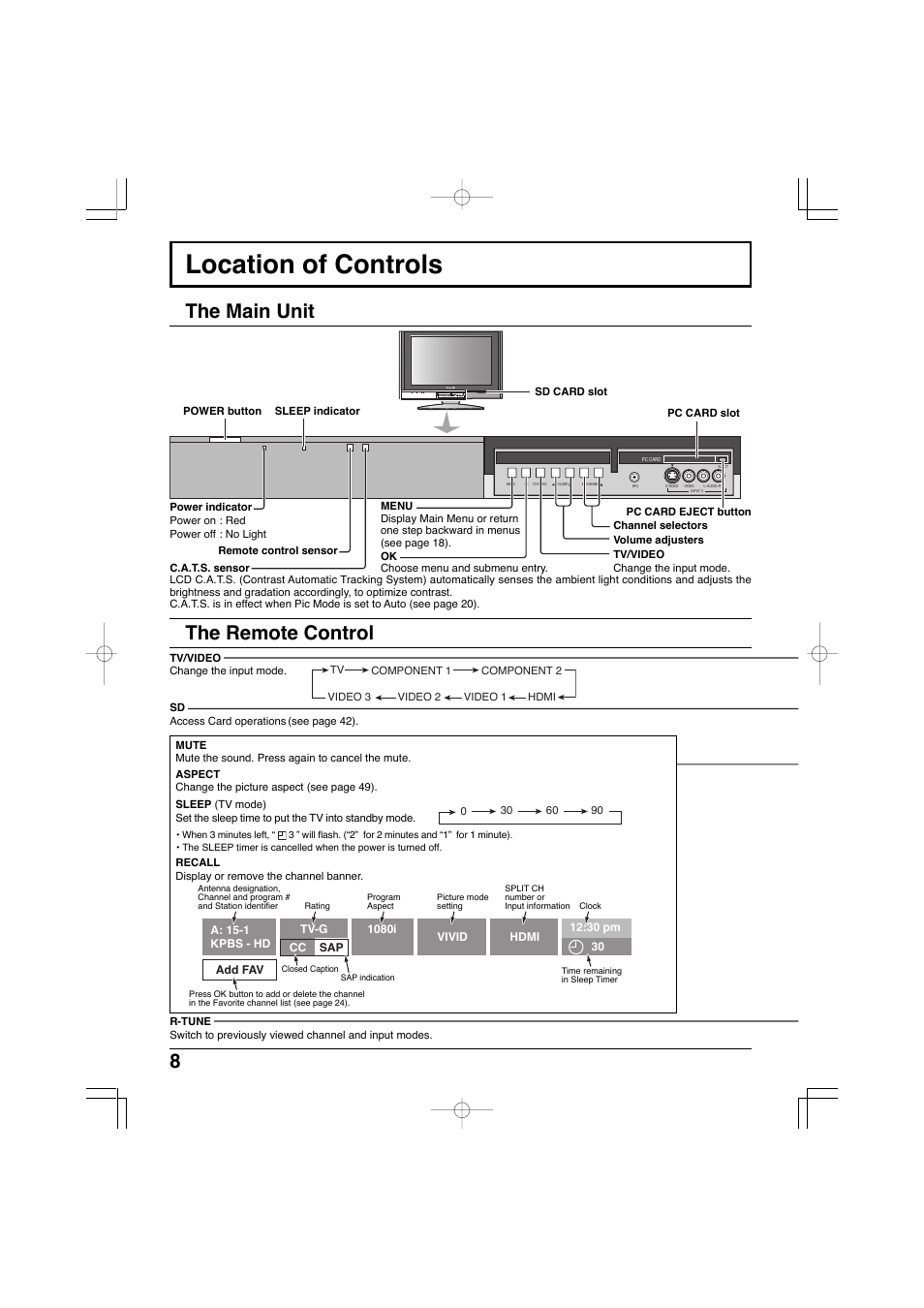 Location of controls, The main unit, The remote control | Panasonic TC-32LX300 User Manual | Page 8 / 132
