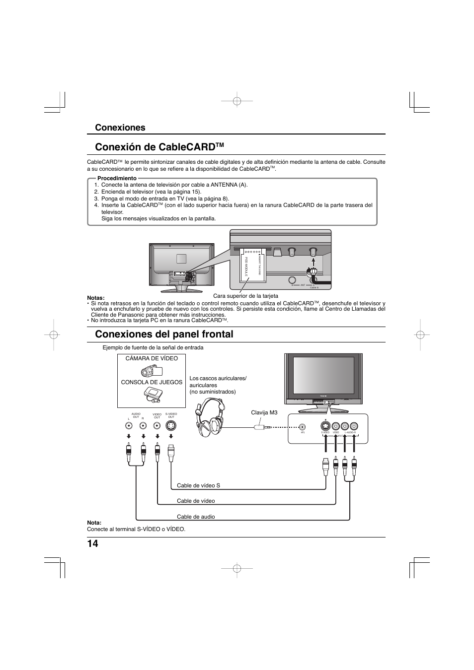Conexión de cablecard, Conexiones del panel frontal, Conexiones | Panasonic TC-32LX300 User Manual | Page 84 / 132