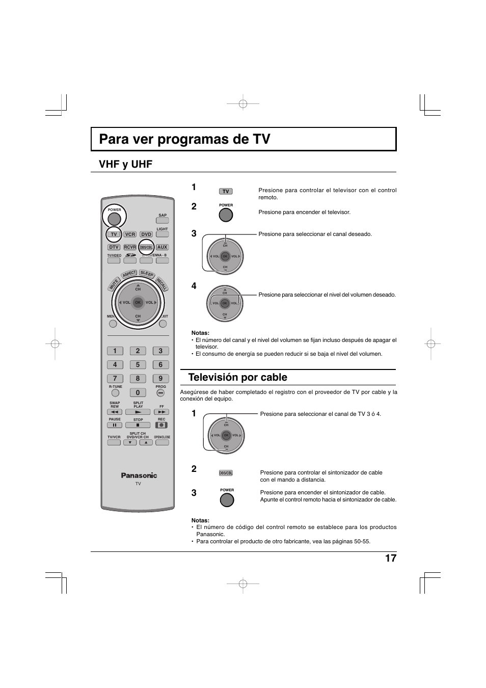 Para ver programas de tv, Vhf y uhf, Televisión por cable | Panasonic TC-32LX300 User Manual | Page 87 / 132