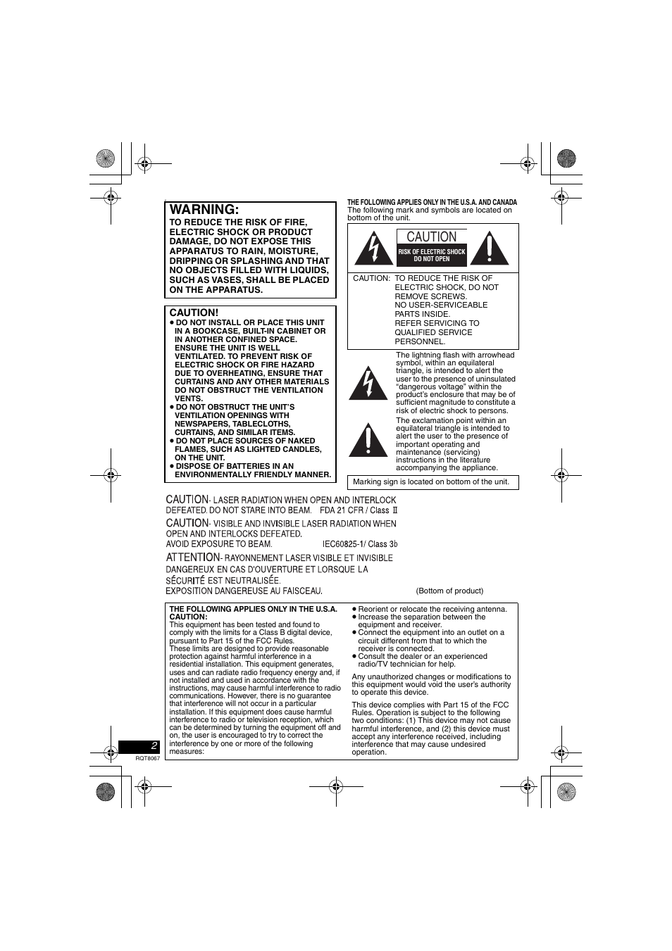 Warning, Caution | Panasonic DVD-LS93 User Manual | Page 2 / 32