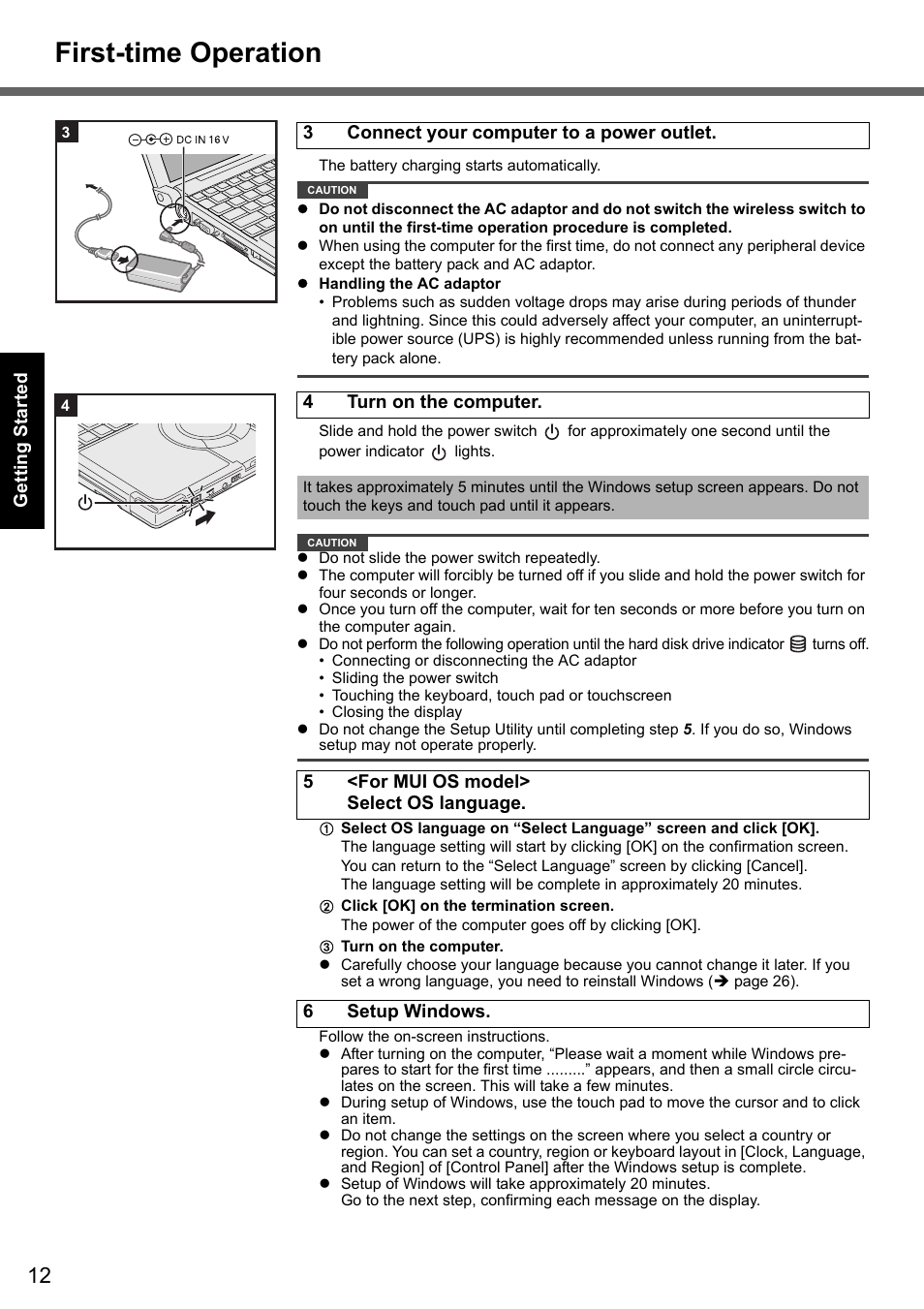 First-time operation | Panasonic CF-T7 User Manual | Page 12 / 40