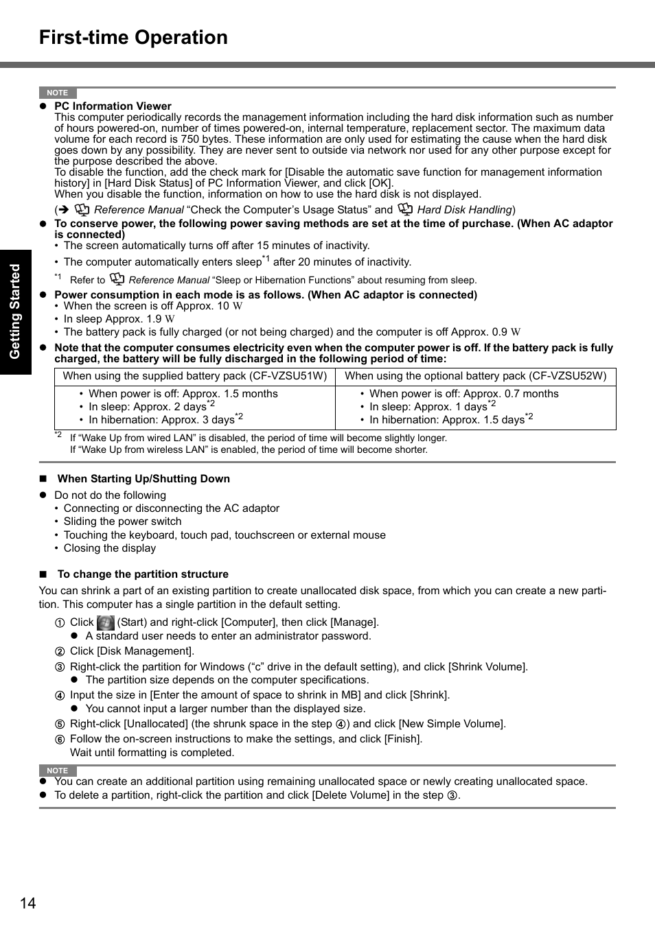 First-time operation | Panasonic CF-T7 User Manual | Page 14 / 40