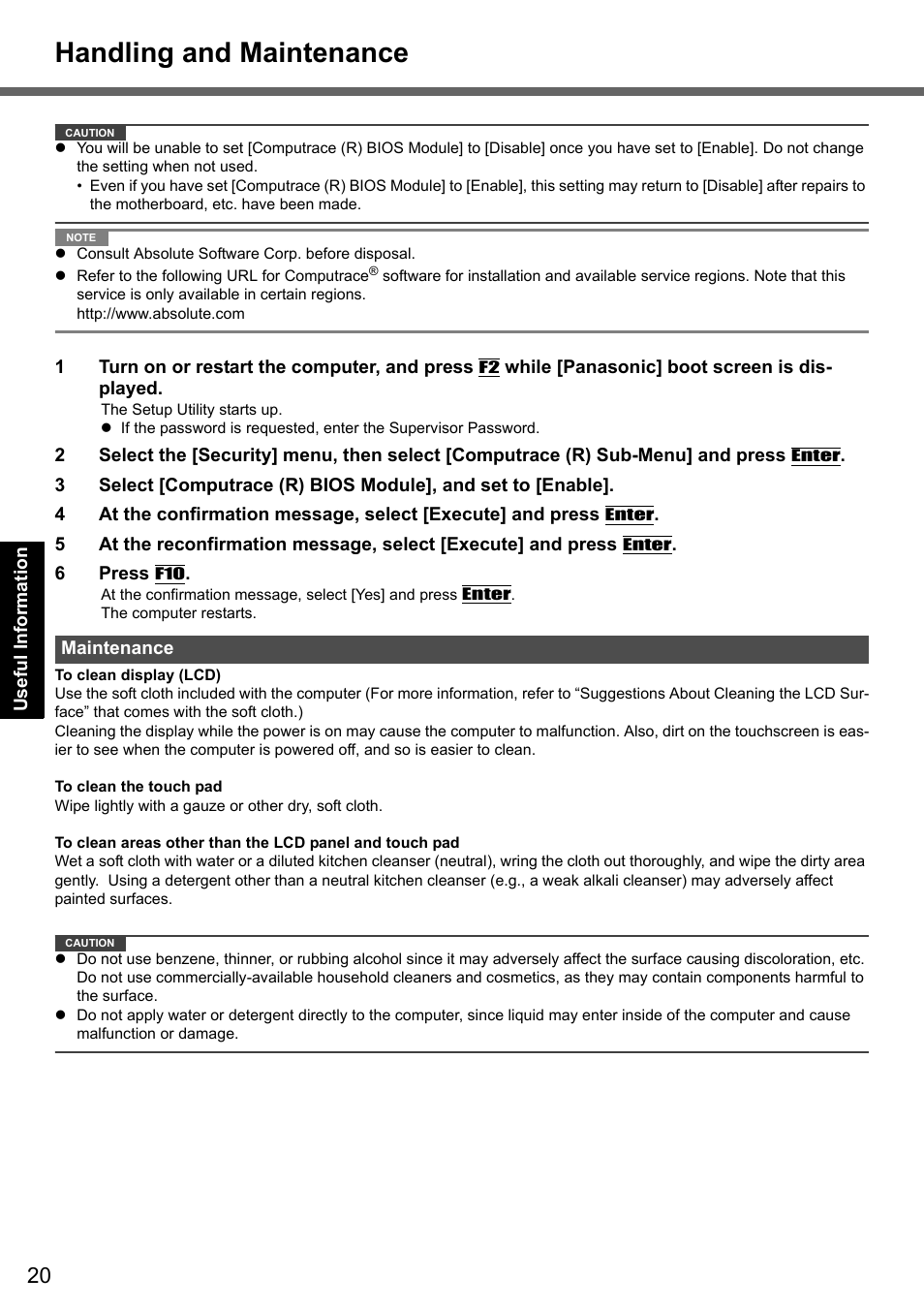 Handling and maintenance | Panasonic CF-T7 User Manual | Page 20 / 40