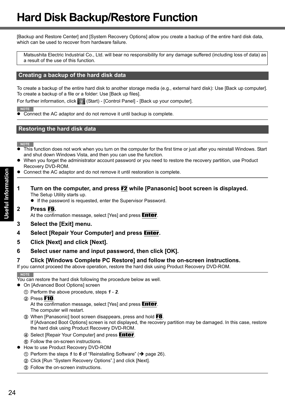 Hard disk backup/restore function | Panasonic CF-T7 User Manual | Page 24 / 40