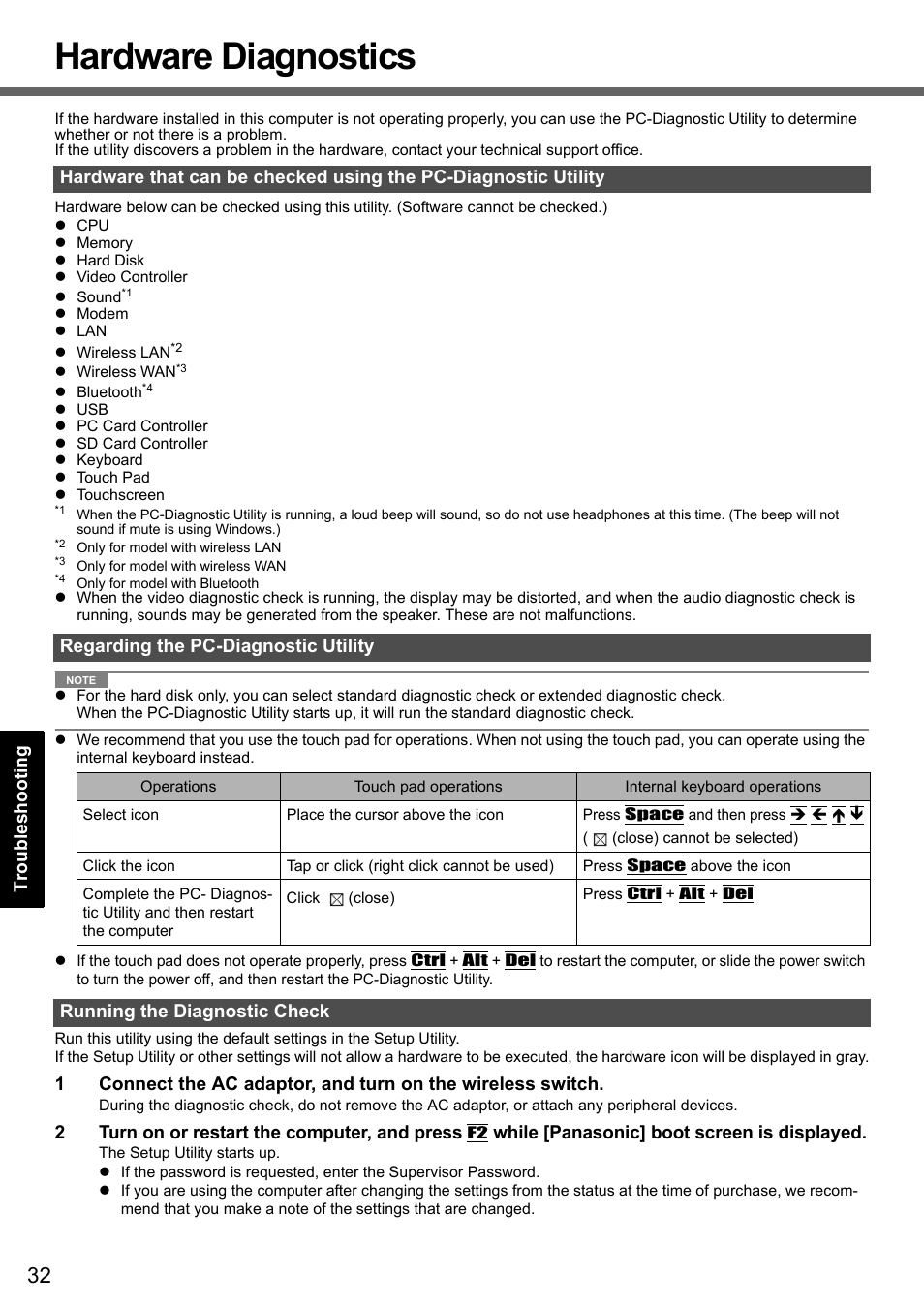 Hardware diagnostics | Panasonic CF-T7 User Manual | Page 32 / 40