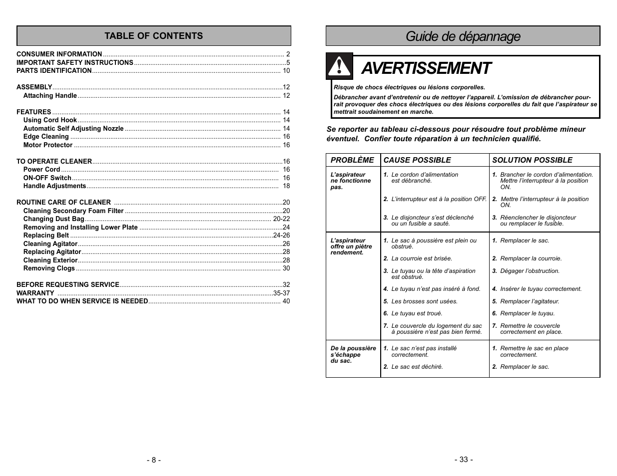 Panasonic MC-V5003 User Manual | Page 33 / 40