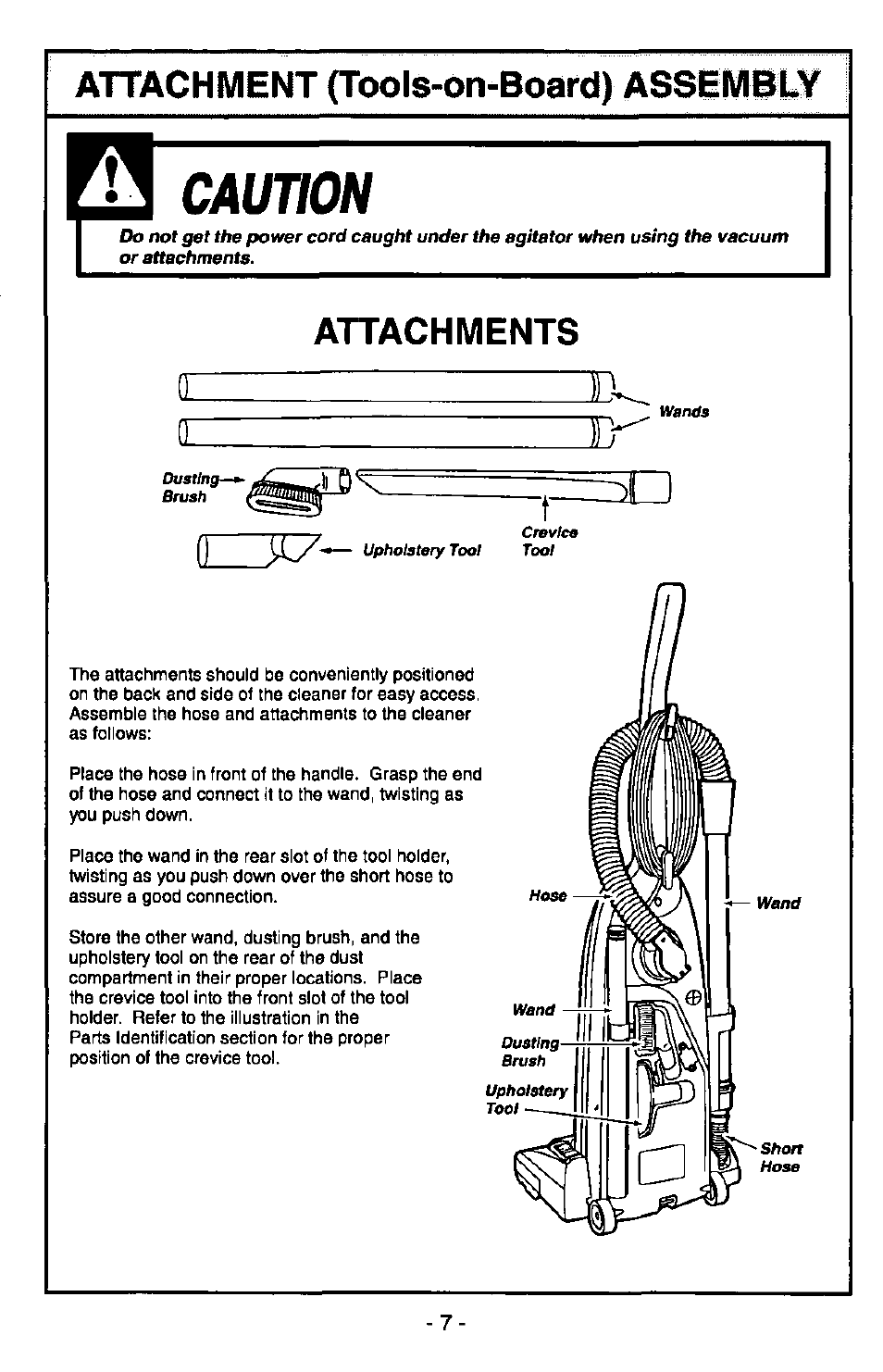 Caution, Attachments | Panasonic MC-V6950 User Manual | Page 7 / 20