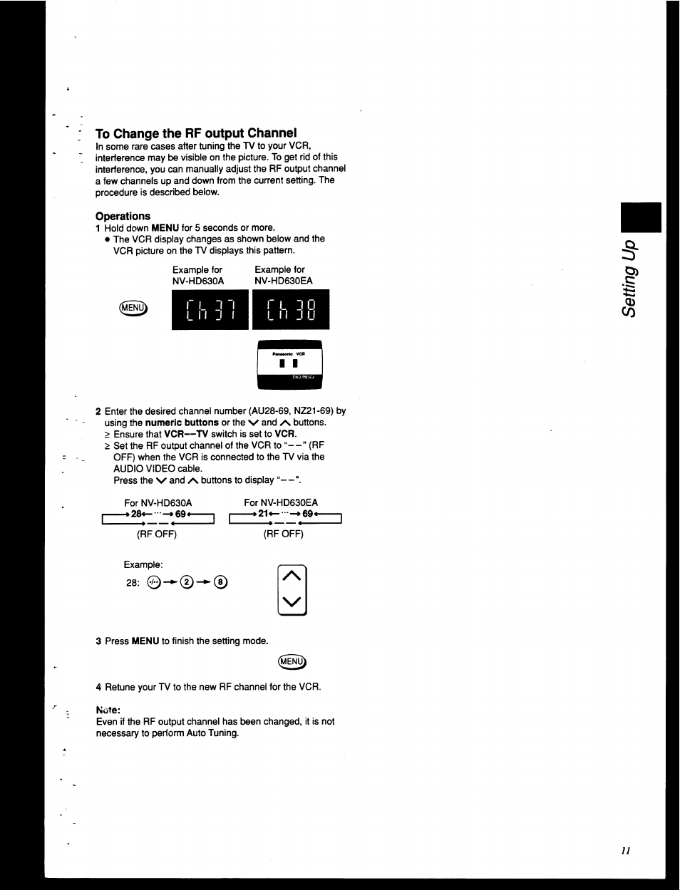 To change the rf output channel | Panasonic NV-HD630 User Manual | Page 11 / 40