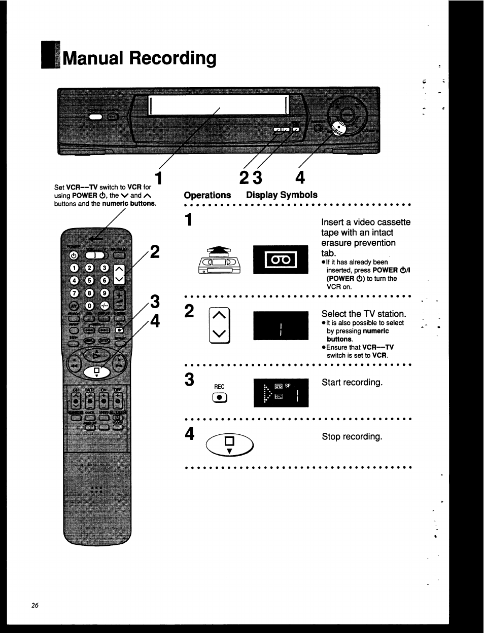 Manual recording, Operations display symbols | Panasonic NV-HD630 User Manual | Page 26 / 40