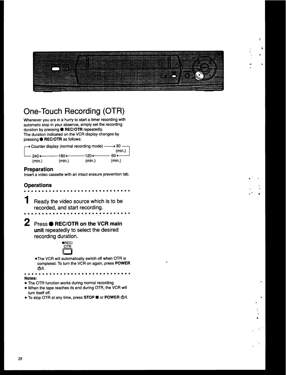 One-touch recording (otr), Preparation, Operations | Panasonic NV-HD630 User Manual | Page 28 / 40