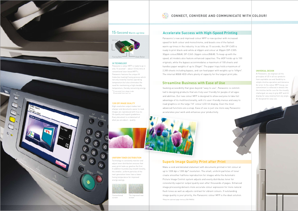 Accelerate success with high-speed printing, Streamline business with ease of use, Superb image quality print after print | Panasonic DP-C405 User Manual | Page 2 / 4