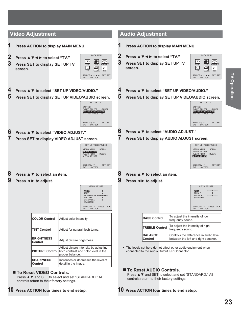 Video adjustment audio adjustment | Panasonic AG-520VDH User Manual | Page 23 / 56