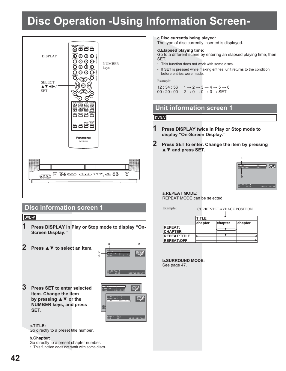 Disc operation -using information screen | Panasonic AG-520VDH User Manual | Page 42 / 56