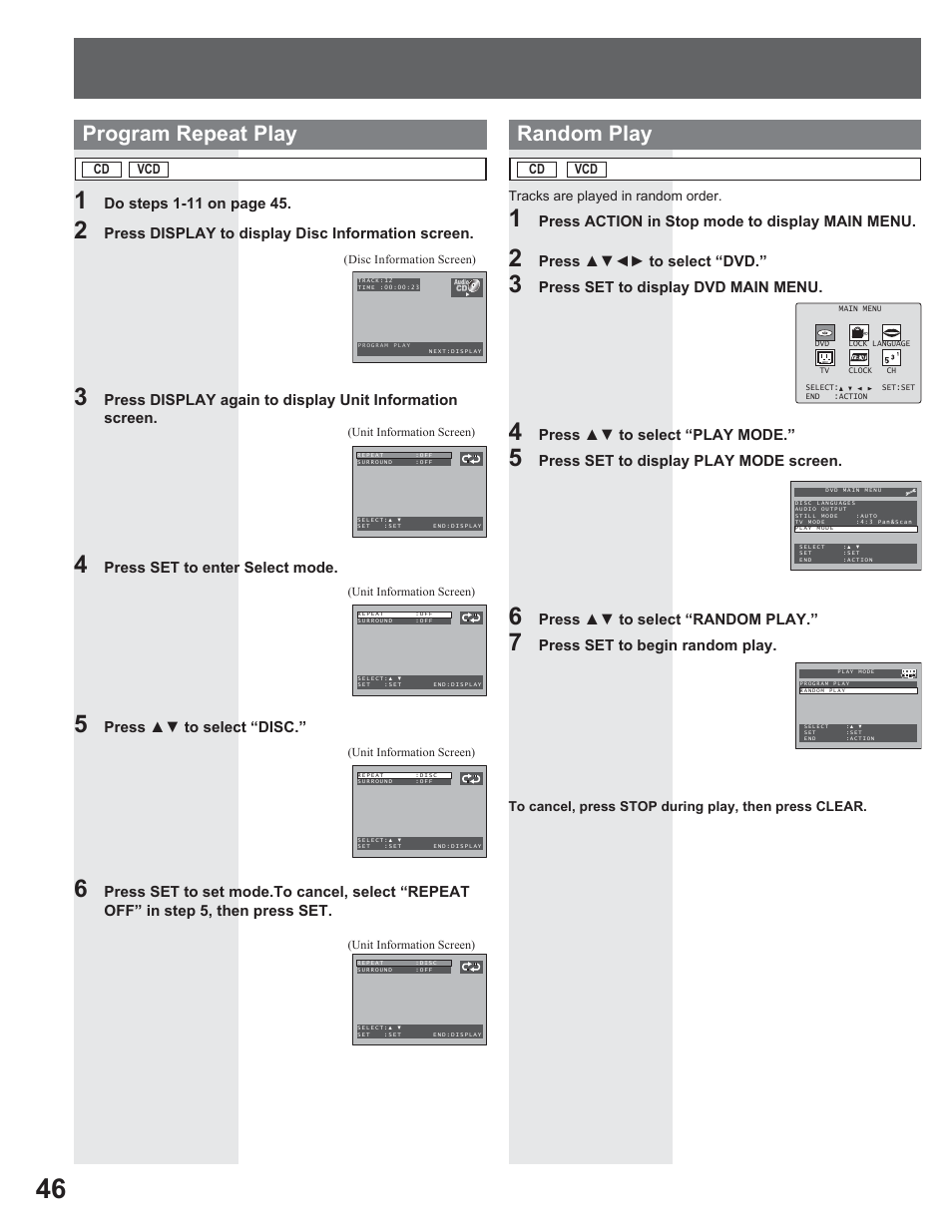 Program repeat play random play | Panasonic AG-520VDH User Manual | Page 46 / 56