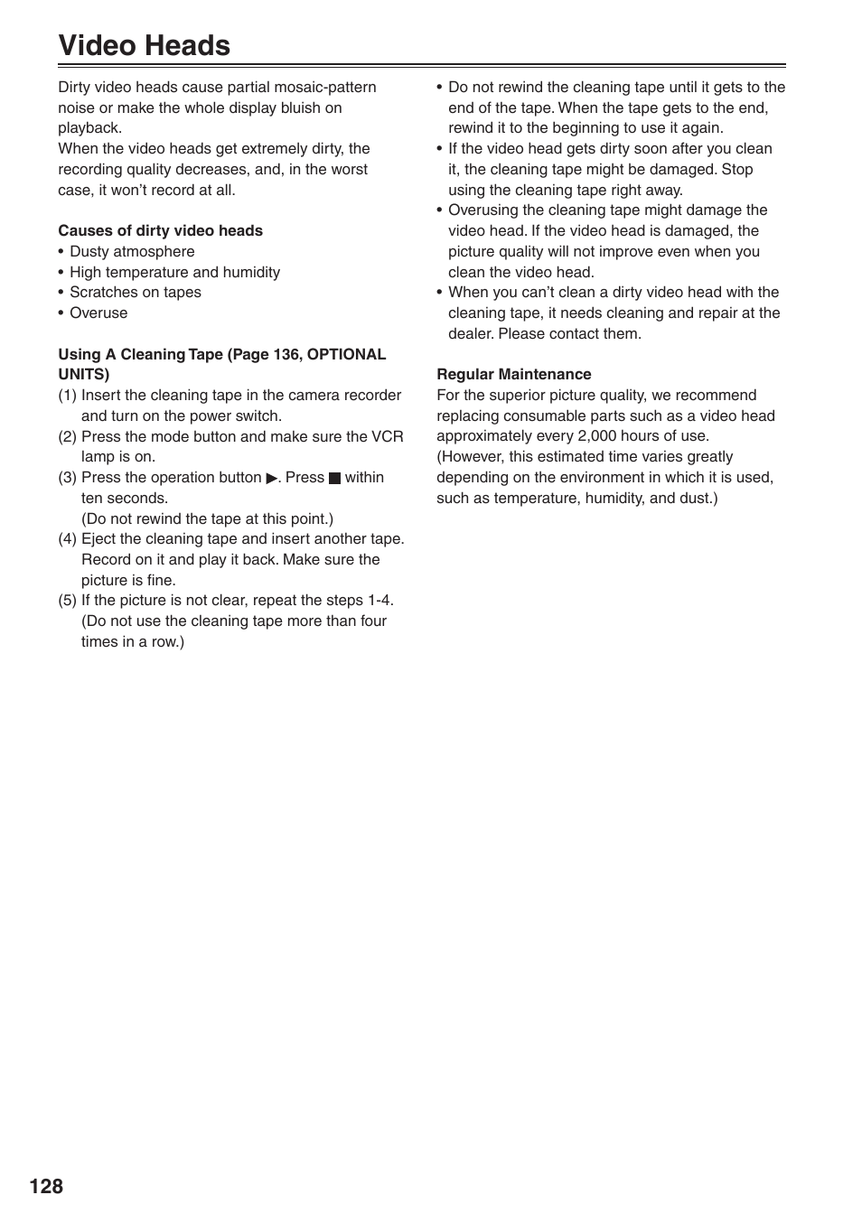 Video heads | Panasonic AG-HVX200 User Manual | Page 128 / 138