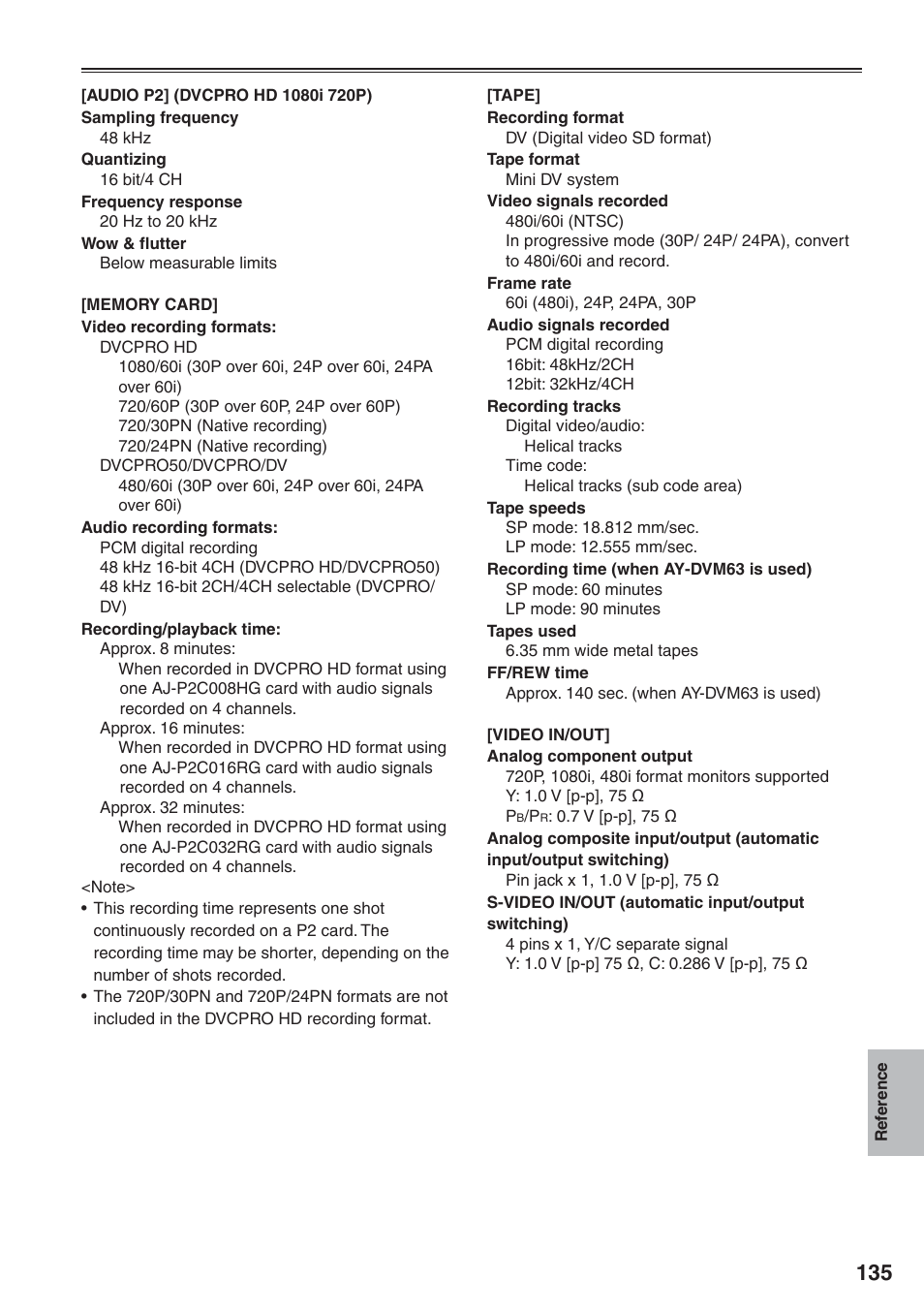 Panasonic AG-HVX200 User Manual | Page 135 / 138