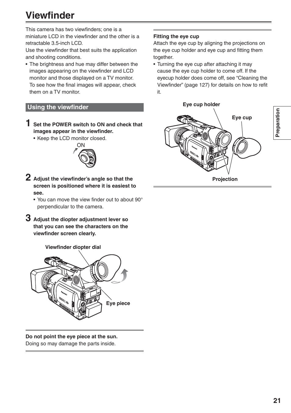 Viewfinder, Using the viewfinder | Panasonic AG-HVX200 User Manual | Page 21 / 138