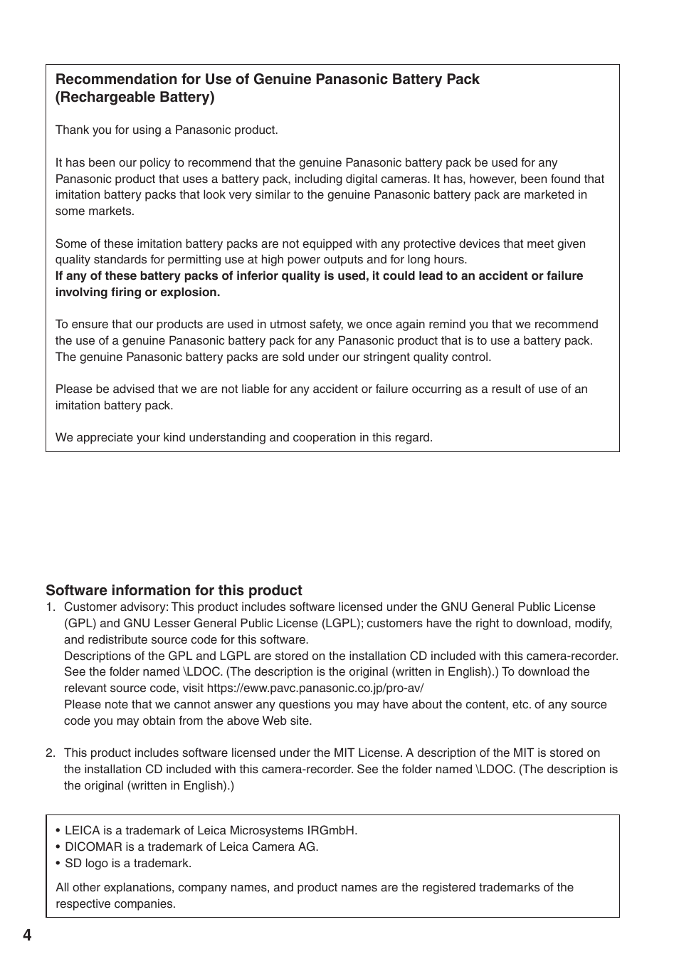 Software information for this product | Panasonic AG-HVX200 User Manual | Page 4 / 138