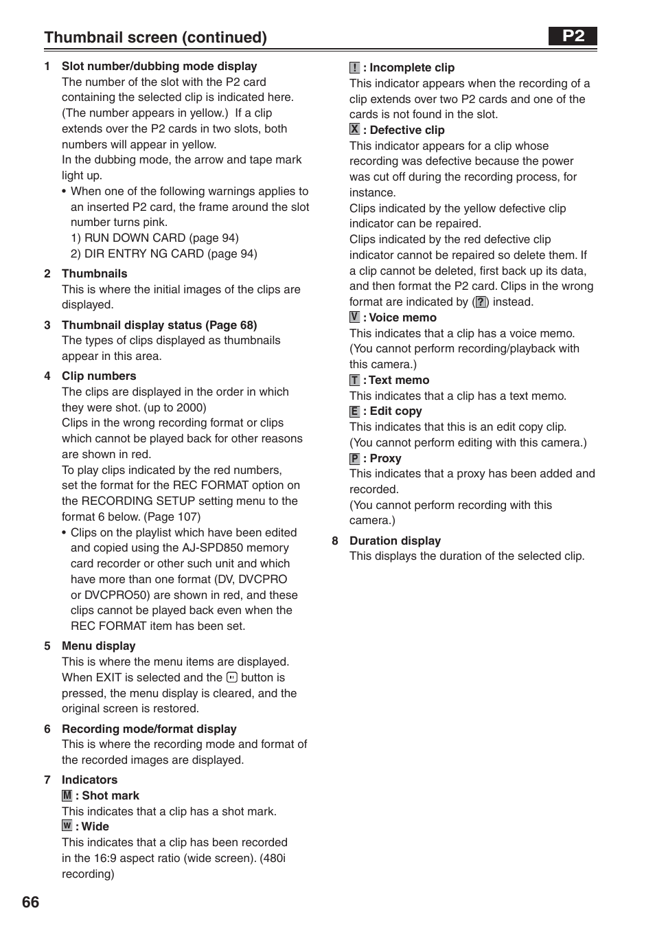 66 thumbnail screen (continued) | Panasonic AG-HVX200 User Manual | Page 66 / 138