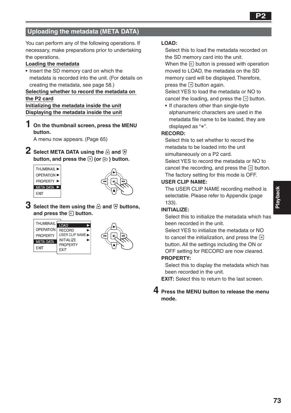 Uploading the metadata (meta data) | Panasonic AG-HVX200 User Manual | Page 73 / 138