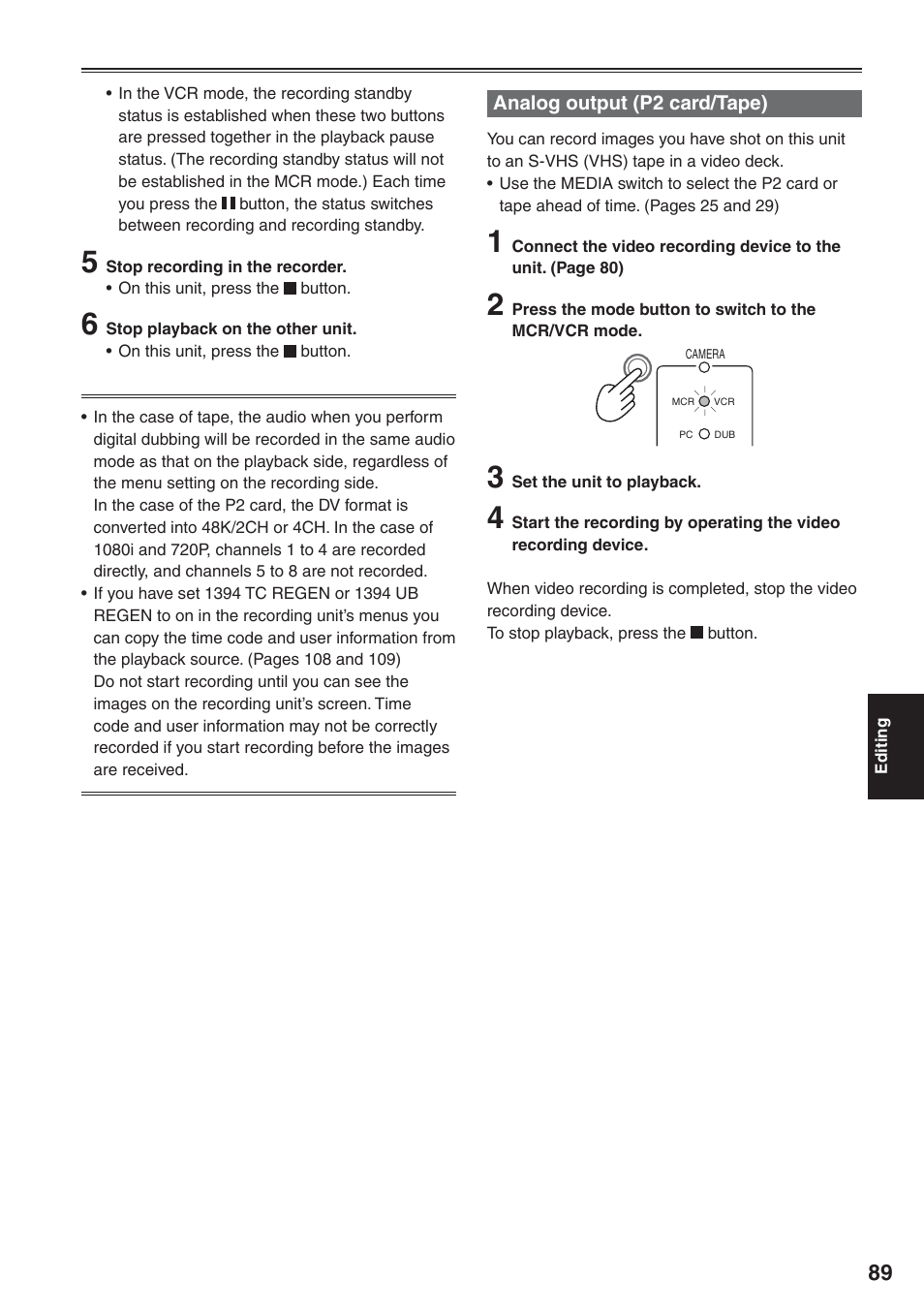 Analog output (p2 card/tape) | Panasonic AG-HVX200 User Manual | Page 89 / 138