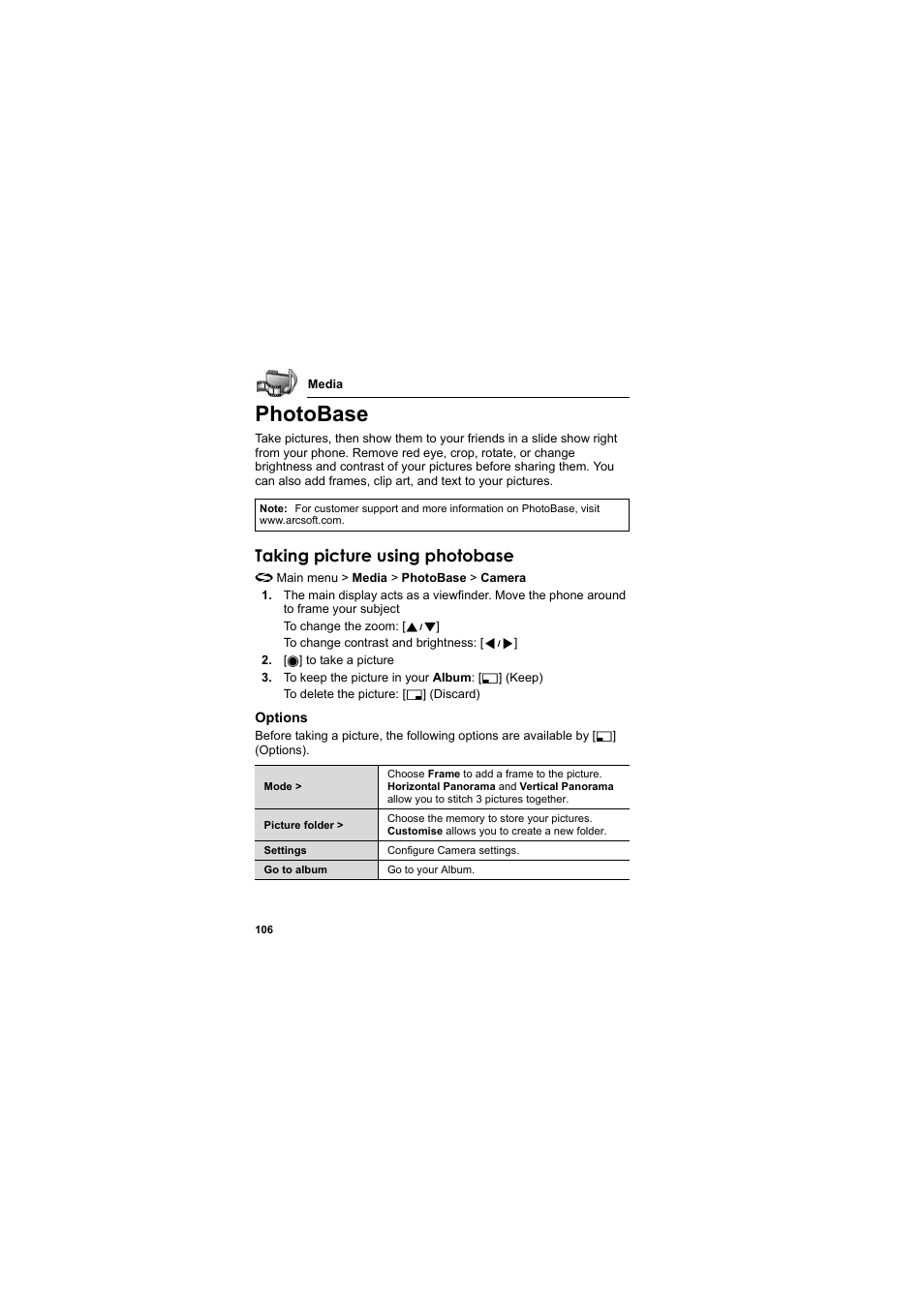 Photobase, Taking picture using photobase | Panasonic EB-X800 User Manual | Page 109 / 194