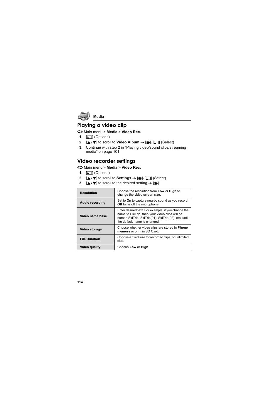 Playing a video clip, Video recorder settings | Panasonic EB-X800 User Manual | Page 117 / 194