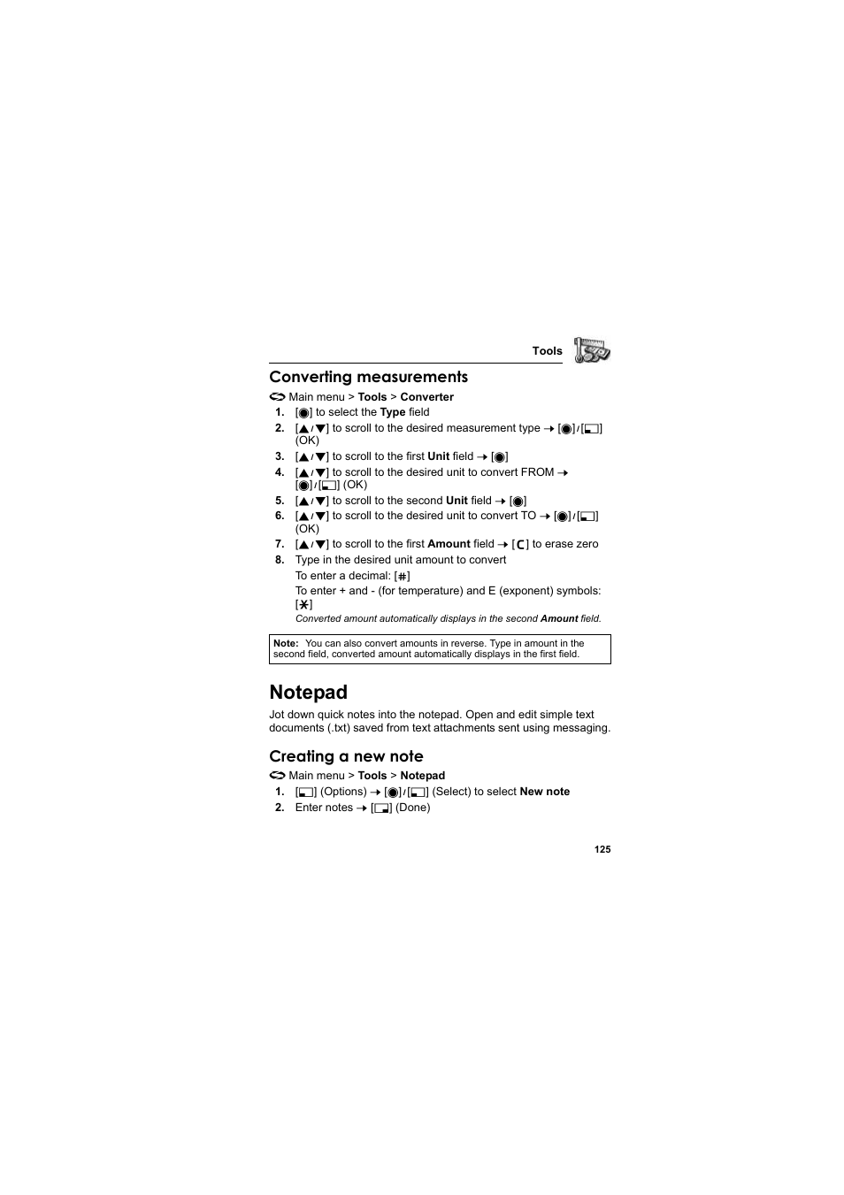 Notepad, Converting measurements | Panasonic EB-X800 User Manual | Page 128 / 194